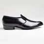 Sz10 1960s Black Leather VTG Milano Formal Pumps Slip-On Loafers Slim Shoe