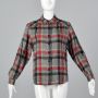 XL 1980s Top Gray Red and Black Wool Blend Plaid Long Sleeve Button Down Shirt
