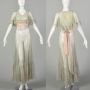 XS 1930s Stretch Mesh Over Dress Sheer Lacy Flowy Gown Taffeta Sashes