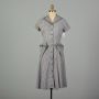 Large 1950s Blue & White Checked Short Sleeve Lightweight Cotton Day Dress