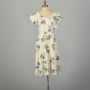  Large 1950s Novelty Print Dress Cap Sleeve Dress Blue Rose Bouquet Summer 