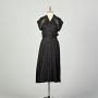 Large 1950s Little Black Dress Short Sleeve Sheer Applique
