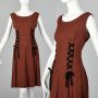 Medium 1970s Laced Bodice Dress Brown German Bavarian Dirndl Sleeveless Wool Drop Waist Lace Up Dres