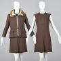 Medium 1960s Brown Wool Shift Dress Muskrat Fur Lined Coat 