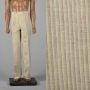Large 1970s Mens Pants Pleated Front Striped Silk Cotton Blend High Rise 