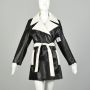 Medium 1970s Black Leather Trench Coat White Huge Lapel Two Tone Mod Jacket