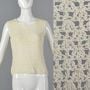 Small 1960s Sleeveless Crochet Tank Top White Open Weave Sweater 