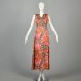 M | Sleeveless 1960s Psychedelic Pink Maxi Hostess Dress