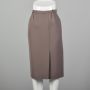 XS 1950s Beige Skirt Taupe Pencil Asymmetrical Slit Hidden Pockets Hand Finished Winter Weight
