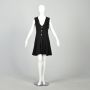 M | Sleeveless Mod 1960s Black Dress w/Rhinestone Buttons by Marie McCarthy for Larry Aldrich