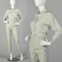 XS 1960s Pastel Green Shirt and Cigarette Pants Set Rayon Wool Spring Fall Winter