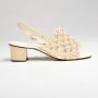 Size 8B 1960s Mod Vinyl Macrame` Vamp Sandals Chunky Heel Strappy Sling Back
