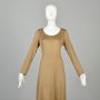 S | 1970s Tan Long Sleeve Maxi Dress by Allison Ayres