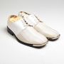 Size 10 2000s Bolano Off-White Satin Stripe White Patent Leather Silver Toe Trim