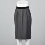 Medium 1990s Louis Féraud Gray Wool Pencil Skirt Black Velvet Waistband