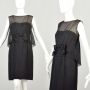 XS 1960s Little Black Bow Dress with Sheer Top and Black Bow Detail