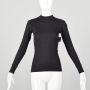 XS 1960s Shirt Black Mock Turtleneck Ribbed Knit Long Sleeve