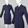 Small 1980s Donna Karan Skirt Suit Navy Blue Fitted Jacket Double Breasted Blazer Tapered Skirt
