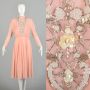 Small 1970s Peach Chiffon Tea Length Gown Drapey Capelet Bodice Pearl Button Cuffs Back