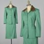 Medium 1950s Green Skirt Suit with Faux Leopard Collar Vintage Skirt Suit 50s Skirt Suit Pin Up Suit