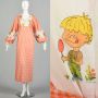 XS-Small 1970s Gingham Check Novelty Print Maxi Dress Animated Characters Balloon Sleeves Tieback 