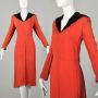 Small 1940s Dress Orange Rayon Black Velvet Collar Autumn