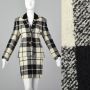 Medium 1980s Louis Feraud Wool Plaid Skirt Suit White Black Velvet Collar Patch Pockets Pencil Skirt