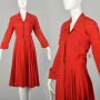 Medium Late 1940s Red Fit and Flare Hourglass Dress Wing Collar Bracelet Sleeve Slinky Sexy