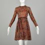 XXS 1960s Peck & Peck Dress Long Sleeve Bohemian Print Autumn Mini