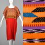 OSFM Red Kaftan 1980s Silky Knit Orange Colorful Folk Embroidery