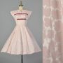 XS 1950s Pink Fit and Flare Party Dress Floral Print Velvet Detail Full Skirt Rockabilly 