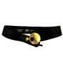 80s Wide Black Kid Suede Belt with Gold Sculptural Buckle 