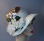 Vtg Taupe and Ivory Capeline Wide Brim Hat with Florals , The Adam's Millinery, Sz 22 1/2
