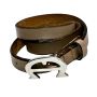 80s 90s Taupe Leather Belt with Sculptural Silver Logo Buckle