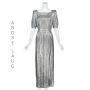 ANDRE‘ LAUG Vintage Silver Lamè Pleated Gown with Wrap Skirt SIZE 8-10