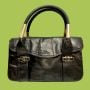 Vintage Crown Lewis Black Leather Top Handle Handbag Made in Italy