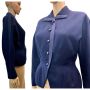 1940s Tailored Dark Blue Gabardine Jacket with Rhinestone Buttons & Grosgrain Trim