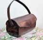Vintage 50s Brown Faux Reptile Barrel Shaped Box Handbag