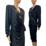 80s Black Wrap Cocktail Dress Dynasty Era Sequin Bow 