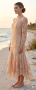 80s Romantic Peach Champagne Dropped Waist Lace Dress with Rose Trim