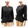 80s Black Asymmetrical Peplum Jacket – Sharp Shoulders, Cinched Waist, Avant Garde Power Blazer