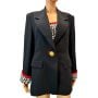 90s Black Tailored Blazer with Removable Floral Dickie & Red Accents