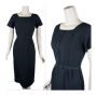 50s Black Form Fitting Linen Dress, B36 W27