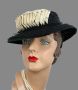 Vintage 40s Black Straw Brimmed Tilt Hat with Grosgrain Cockades, Placement Band