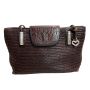 Vintage Brown Woven Leather Tote / Shoulder Bag with Silver & Croc Stamp Flap