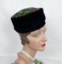 Vintage 60s Black Velvet and Brocade Pillbox Hat