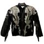 80s Black Suede Fringe Jacket Black Leather Appliqué Western Biker Coat S M