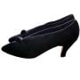 90s Y2K Black Suede Kitten Heel Pumps Sculptural Triangle Vamp 7M