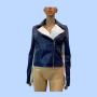 Y2K Genuine Leather Moto Jacket – Navy Blue & White Biker Style, Small