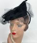 Vintage 1940s Netted Black Tilt Hat with Back Band by Christine